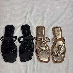 Azalea Wang Women's Black and Gold Sandals 9